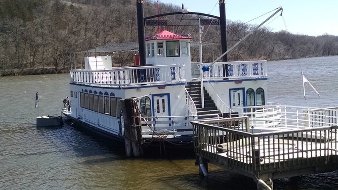 The Pride of Oregon docked at Maxson Riverboat and Restaurant near Oregon, Illinois